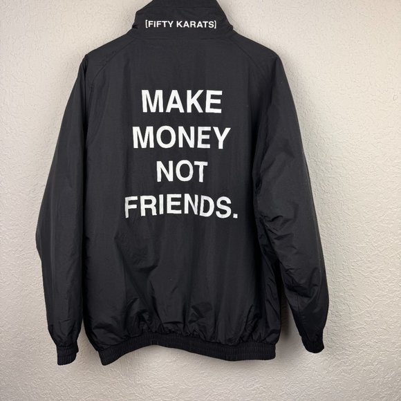 Harriton Jacket Mens Medium Fifty Karats Make Money Not Friends Full Zip Black - Picture 4 of 8